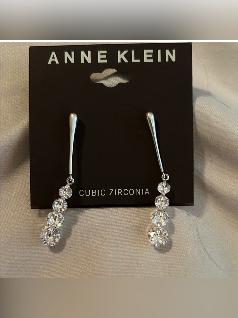 Anne Klein Silver-Tone Bar & Cubic Zirconia Linear Drop Earrings.new